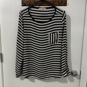 LOFT Black & White Striped Long-Sleeve Pocket Tee